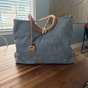 Michael Kors Denim Tote with Tan Accents